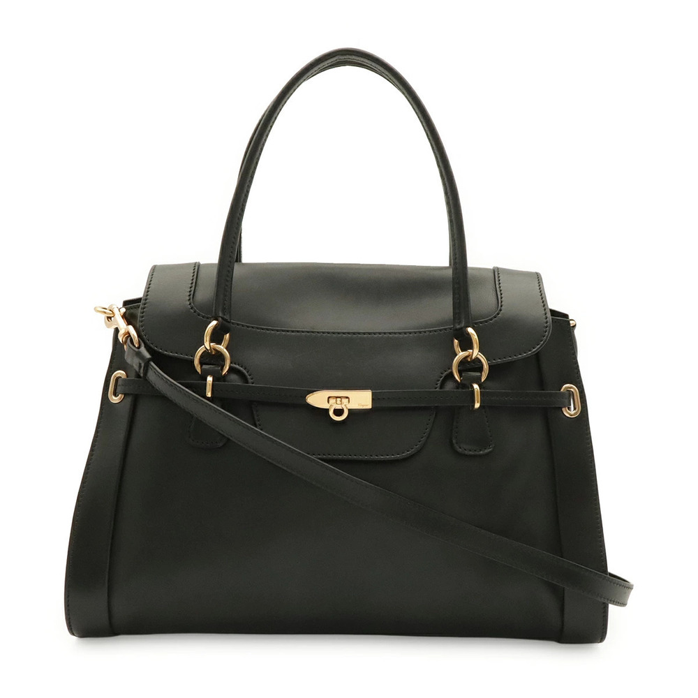 Salvatore Ferragamo Gancini 2way Shoulder Bag Leather Black